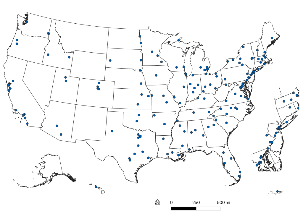 Map of the US with the locations of all of the IUCRC sites.